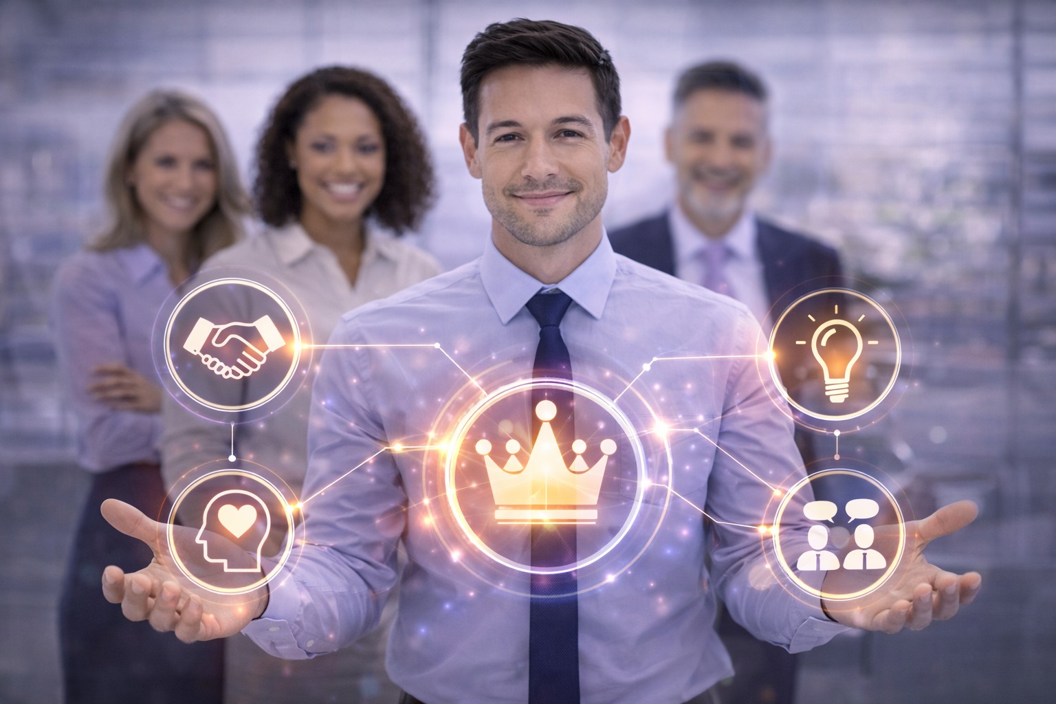 Leader demonstrating emotional intelligence with team